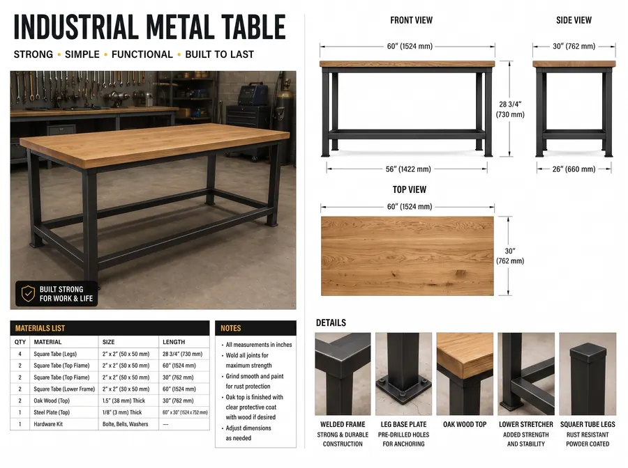 Industrial Metal Table fabrication plan