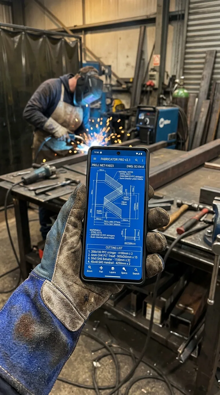 Plan opened on a phone in a workshop