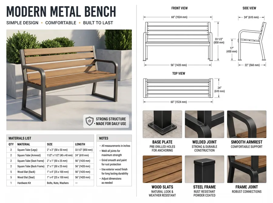 Modern Metal Bench fabrication plan