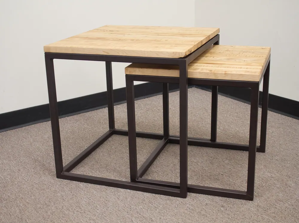 Nesting side tables in steel and timber